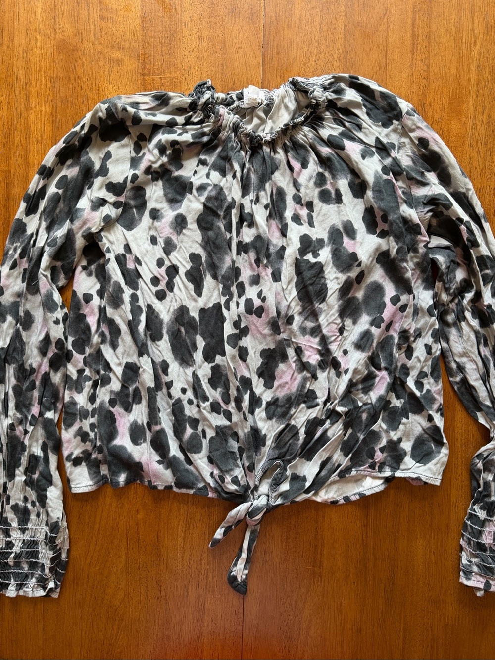 Bella Dahl Long-Sleeve Animal Print Tie-Front Top - Black & Pink